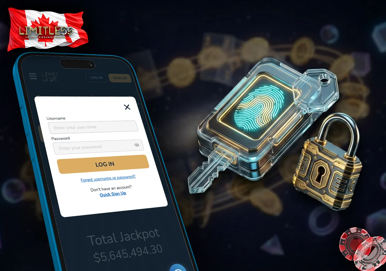 Secure Limitless Casino login page with encrypted access for registered users to manage account and balance